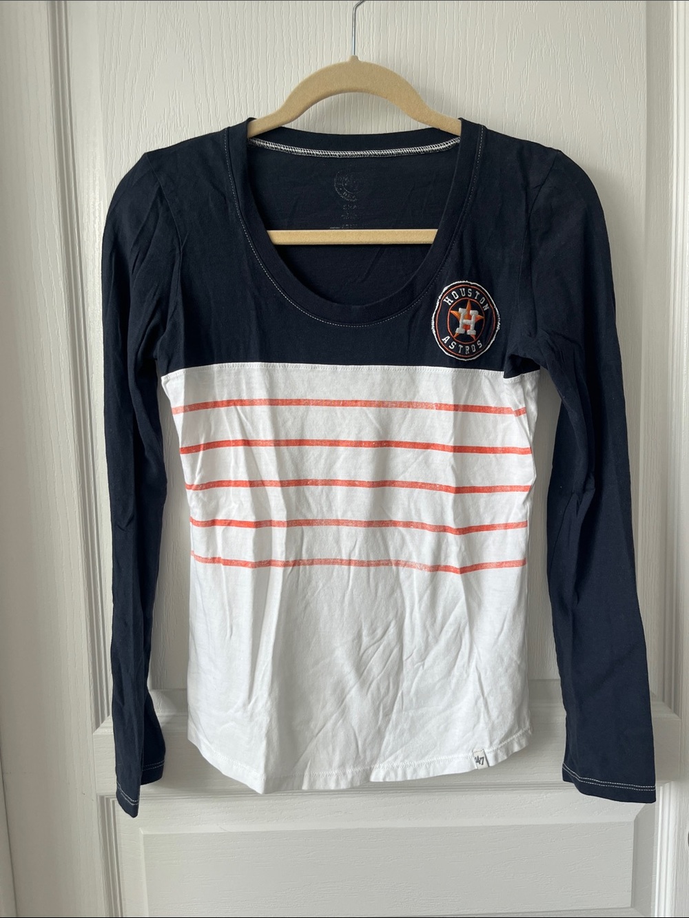 Houston Astros 47 Brand Women’s Long Sleeve Scoop Neck Tee - Navy & White Small